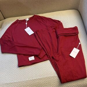 Long Sleeve Foldover Pant Set in Red